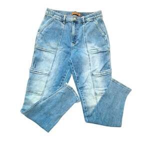 Judy Blue Womens Utility Sz 11/30 Seamed Cargo Denim Jeans Light Wash Stretch